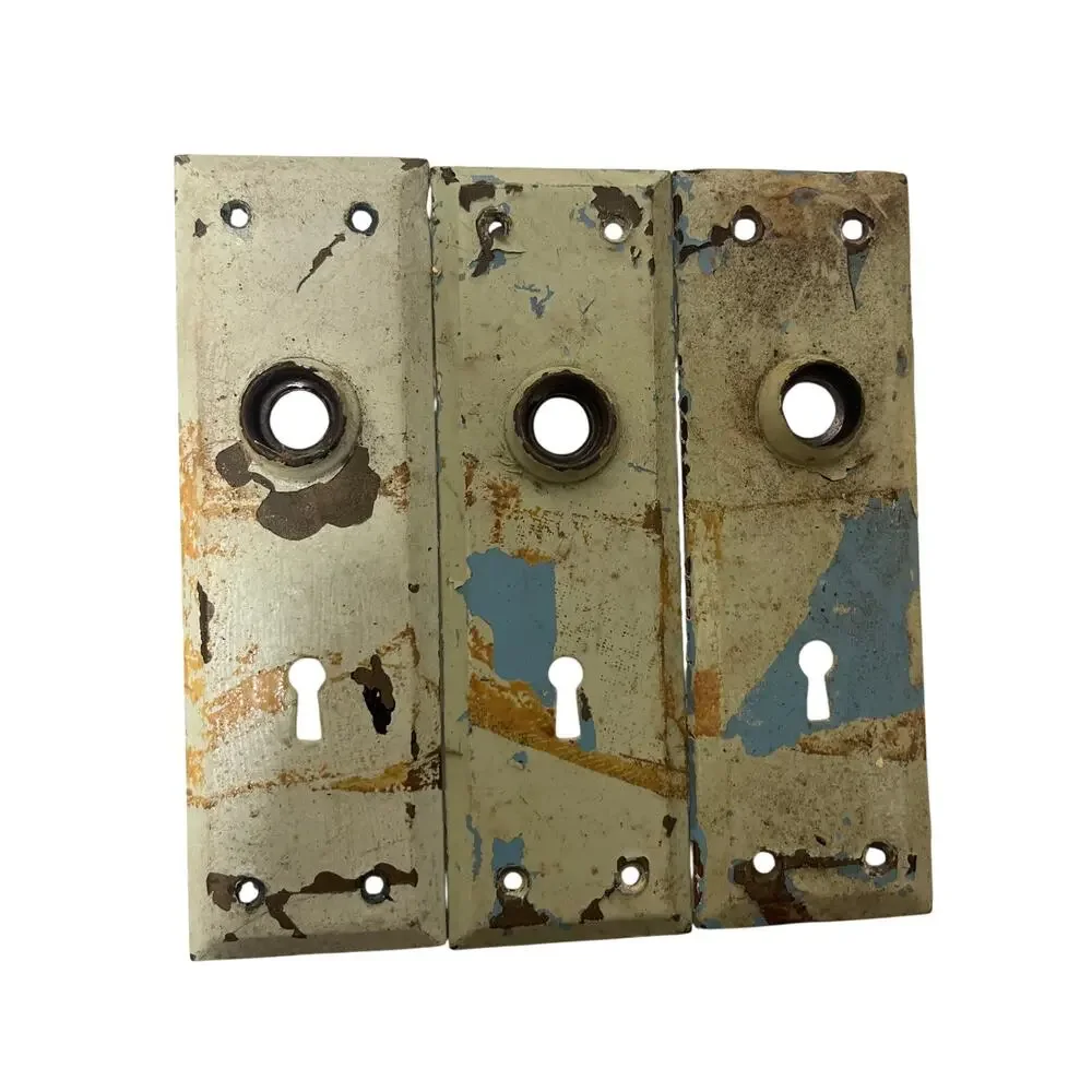 Vintage Metal Door Knob Back Plates Skeleton Key Antique